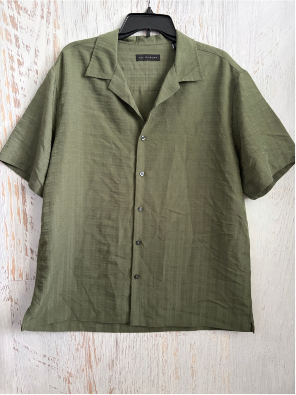 Men's Via Europa Casual Button Down Shirt Olive Size L